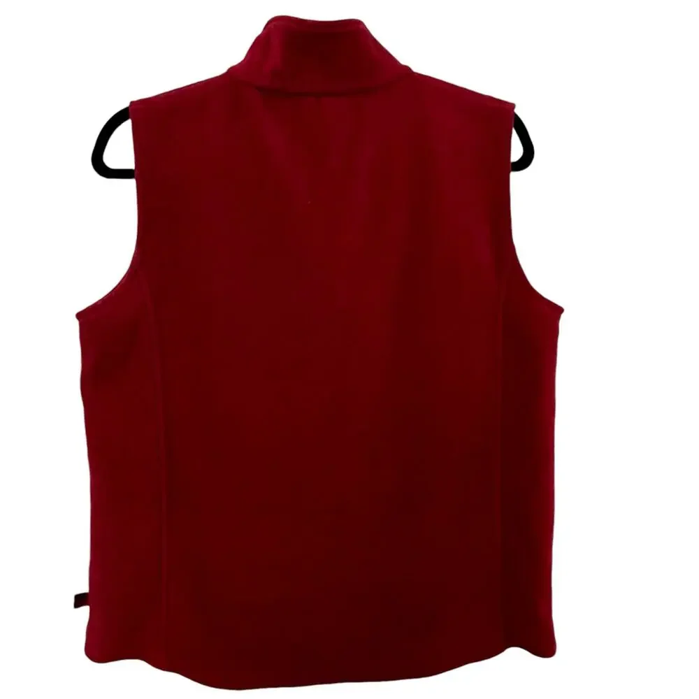Woolrich Fleece Vest Women's Medium M Red Zip Up Pockets Collar